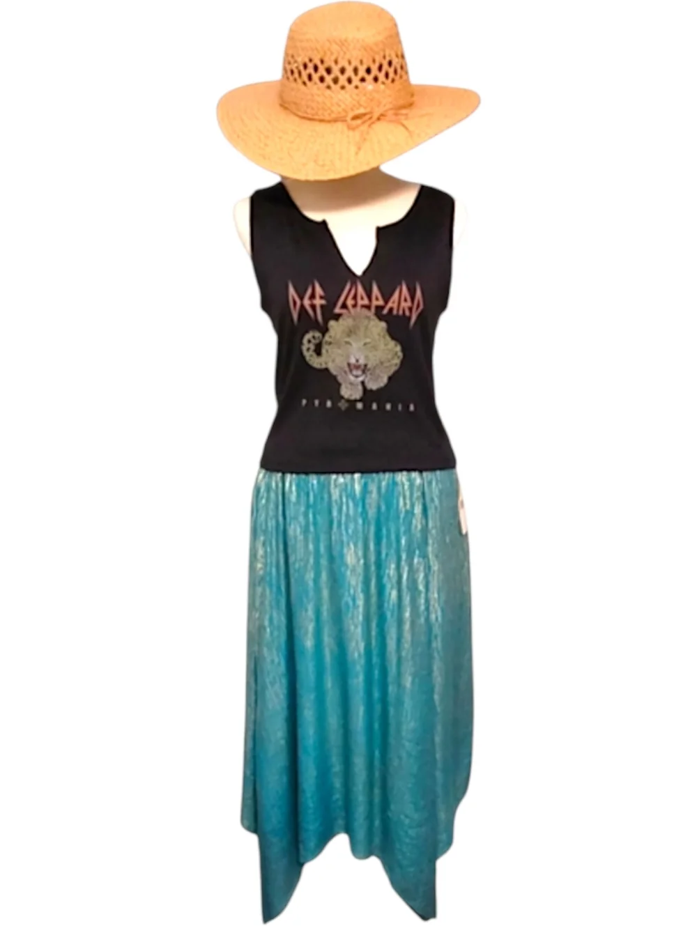 Nanette Lepore Teal Gold Metallic Midi Skirt Asymmetrical Festival Boho M NWT